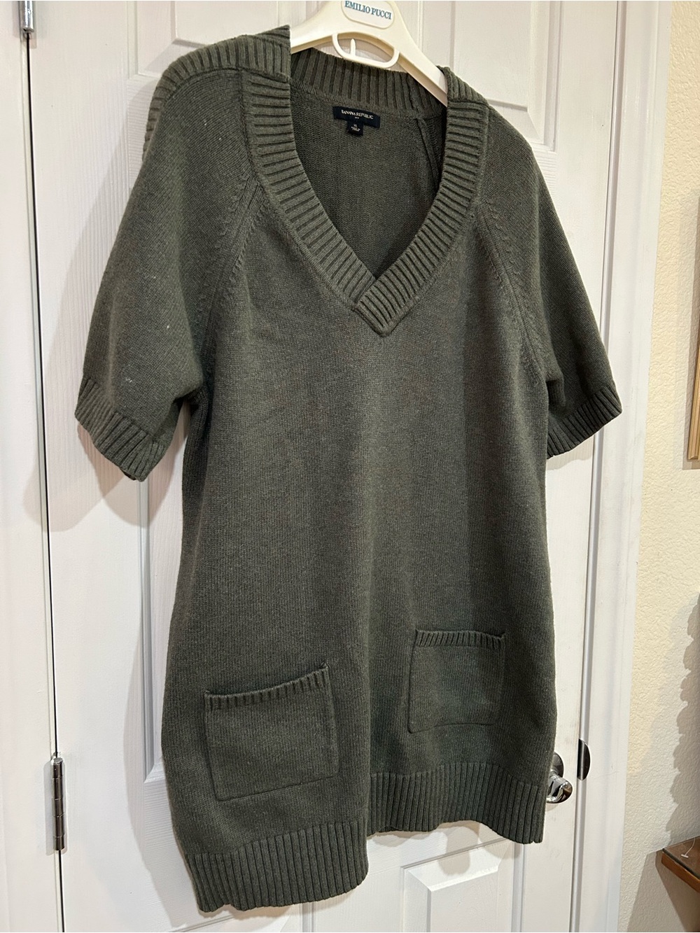 Banana Republic Olive Green Angora Blend Short Sleeve Sweater Tunic MiniDress XL